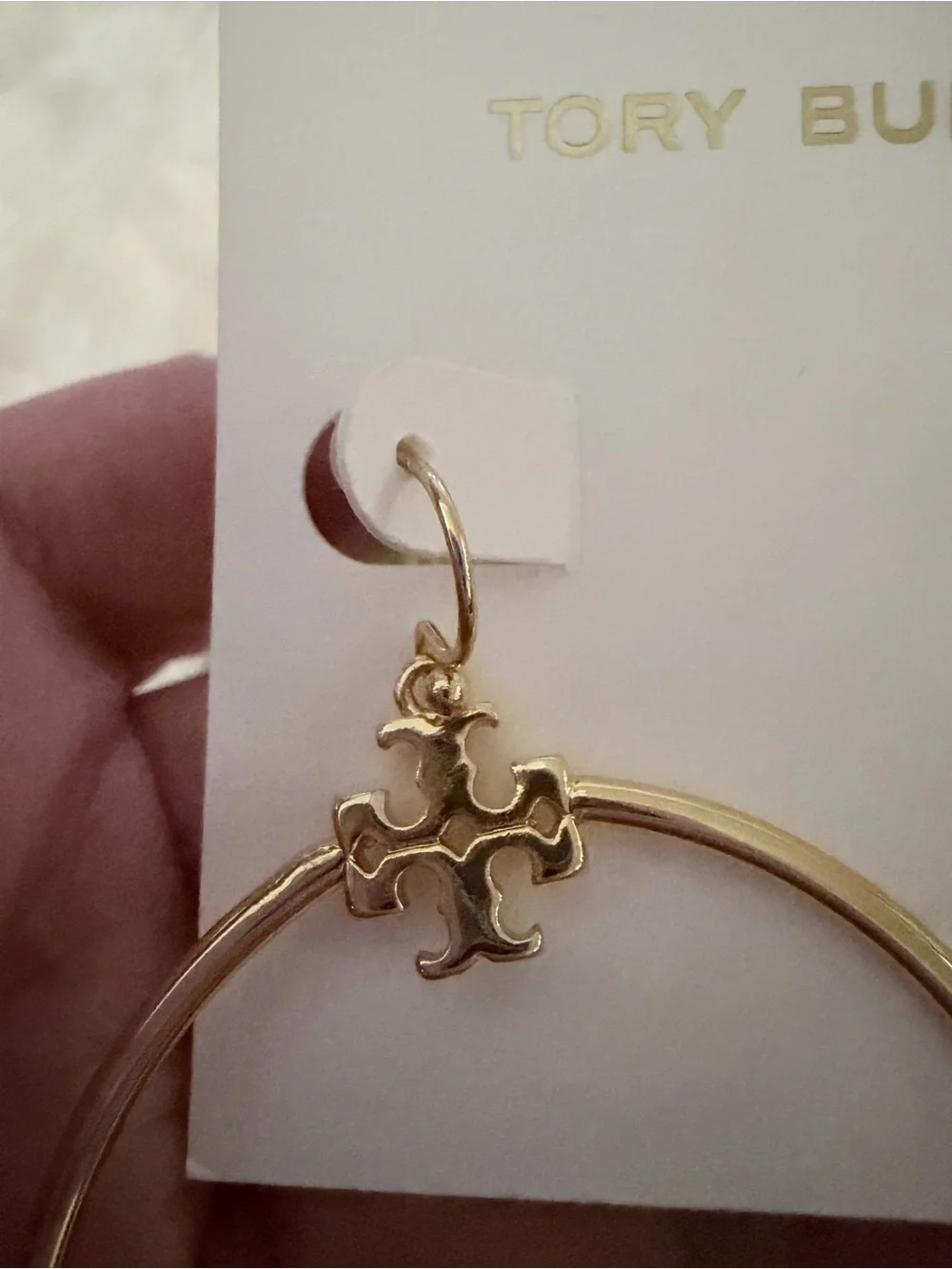 Tory Burch Gold Logo Hoop Earrings with Signature Emblem